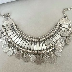 Antique Ottoman Coin Statement Necklace, Boho Style Vintage